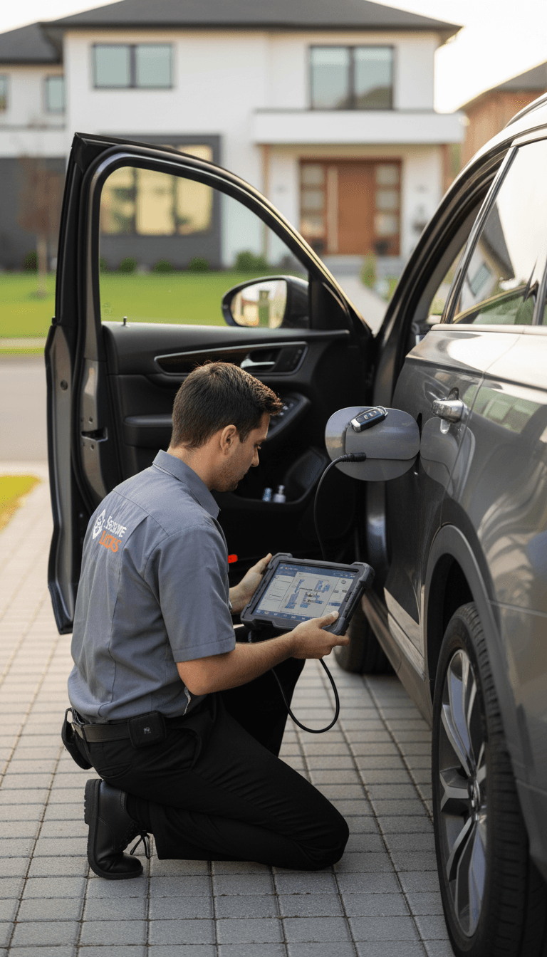 Auto locksmith programming car key on site